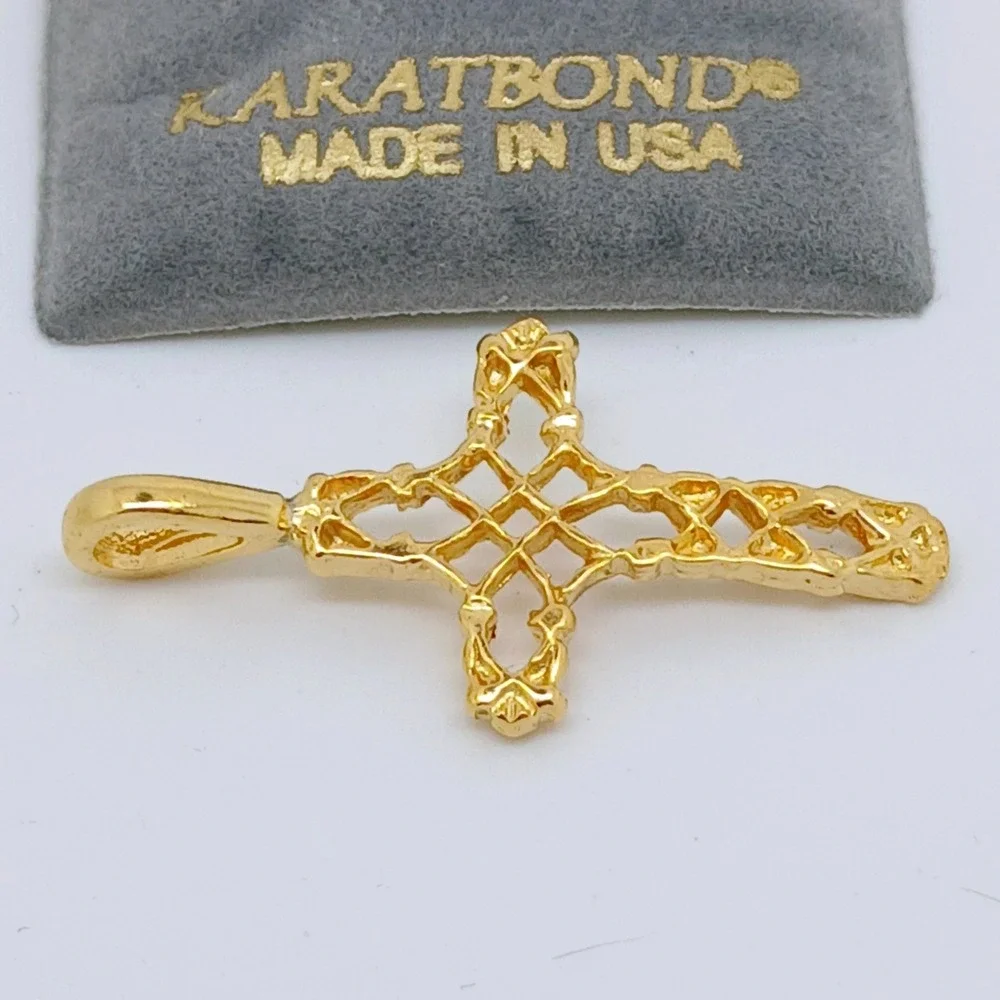 Karatbond Vintage Y2K Gold Filigree Nugget Cross Pendant Made in USA NOS